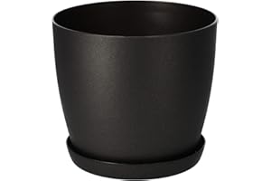KADAX Maceta con plato, maceta redonda de plástico, maceta mate para cactus, helechos, maceta brillante para balcón, apartamento y terraza (16 cm, antracita)