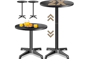 CASARIA® 2X Mesas Altas Bar 2en1 Plegable Altura Regulable 70cm/115cm Aluminio Acero INOX. Ø 60cm Negro Bistro Jardín