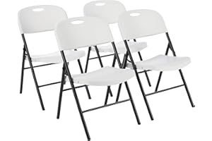 ‎AMAZON BASICS Amazon Basics Klappstühle aus Kunststoff und Metall, 4er-Set, Campingstuhl, Küchenstuhl, drinnen und draußen, Weiß, bis 158 kg