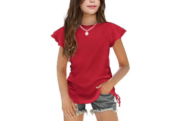 Arshiner T-shirt för flickor med volangärmar, barn, sommar, bomull, topp