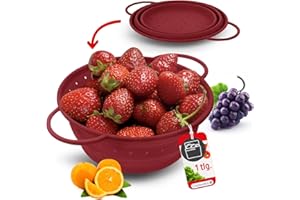 Coolinato – Sieb aus Silikon faltbar 20 cm Rot – Nudelsieb für Pasta, Gemüse & Obst - Küchensieb spülmaschinenfest, BPA-frei, & hitzebeständig bis 230°C - Platzsparendes Abtropfsieb zusammenklappbar