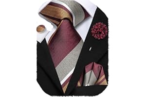 Hi-Tie Classic Mens Tie Flower Lapel Pin Set Silk Woven Necktie Pocket Square Cufflinks Red Pink Gold Blue Wedding Tie