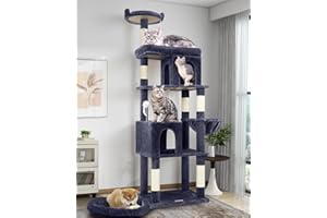 Globlazer Tiragraffi Grandi per Maine Coon, Tiragraffi per Gatti Alto 183 cm con Grotte Piattaforma Cesto Cuccia, Albero Gatti Stabile per Gatto Adulti Riposare Giocare Interno (S72, Grigio Fumo)