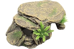 POVANJER Reptile Hiding Large Cave, Fish Hiding Cave Aquarium Turtle Reptile Basking Hide Habitat Shelter, Amphibians Climbing Ramp Decorations Resin Fish Tank Aquarium Ornament for Frogs Newts Snakes