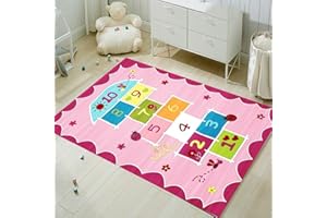 FODELIUY HüPfspiel Teppich Kinderzimmer, Hopscotch Rug, HüPfkäStchen Matte, Spielteppich MäDchen Jungen, HüPfmatte Kinder(100×160cm)