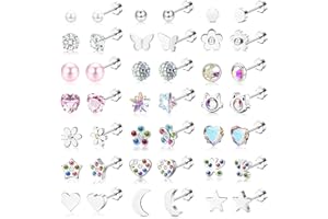 JeweBella 21 para małe kolczyki dla kobiet dziewczyny ze stali chirurgicznej Flatback kolczyki hipoalergiczne kolczyki zestaw z motylem słodkie serce cyrkonu kwiat wielobarwny kolczyki kolczyki