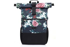 RJEU Sac à Dos Ordinateur Portable Femmes 17,3 Pouces, Sac à Dos Scolaire Adolescente avec Port USB, Cartable Antivol College Voyage (Fleur-26L)