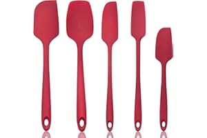 NoChoX 5 Pezzi Spatole in Silicone, Resistente al Calore 500 °F, Spatola da Cucina Utensili con Anima in Acciaio, Senza BPA, Antiaderente, Spatula Silicone per Mescolare, Cuocere e Cucinare, Rosso