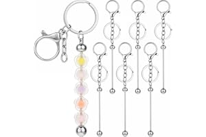 STYQUENZER 7 pezzi di perline portachiavi in metallo portachiavi con perline fai da te portachiavi in metallo grezzi portachiavi per fai da te, argento