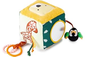 Little Big Friends Cube d’activités en Tissu pour bébé | Cube sensoriel Montessori Doux et coloré | Éveil Moteur et cognitif | Jungle