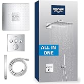 GROHE Precision SmartControl 310 mm Recessed Shower Kit, 2 Jet Types, Universal Installation Box, 1500 mm Shower Hose, Flush