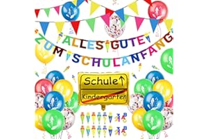 iZoeL Einschulung Deko Jungen Mädchen, Einschulung Girlande Alles Gute Zum Schulanfang + 40m Wimpelkette + Schulanfang Luftballon + Einschulung Konfetti + Folienballon Schuleinführung deko