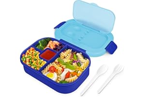 Larkumio Lunch Box Bambini Adulti Porta Pranzo Microonde, Bento Box con Scomparti Portapranzo Ufficio Scuola Lunchbox Portamerenda con Posate Ermetico Prova di Perdite, Blu Scuro