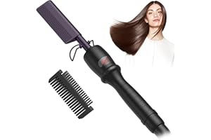UKLISS Peigne Chauffant Brosse Lissante pour Cheveux Cuivre Lisseur Multifonction Peigne Afro Lisseur Brosse Barbe Fer a Lisser pour Perruque Brosse à Cheveux Chauffée, Noir Violet