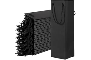 WUWEOT 50 Pack Black Wine Gift Bag, Wine Tote Bags Bulk Kraft Paper Bag with Handles for Party, Shopping, Retail Merchandise