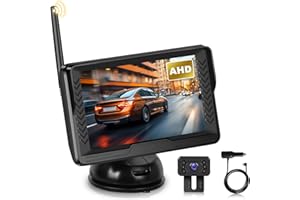 Hodozzy Digital Wireless Rückfahrkamera Set mit 5 Zoll IPS Bildschirm Monitor, AHD Kamera Nachtsicht IP69 Wasserdicht Funk Rückfahrkamera Kabellos Einparkhilfe 12V Rückfahrkamera für Auto LKW