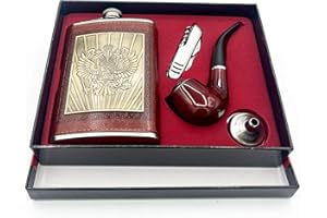 EUROXANTY Set de Petaca y Accesorios | Petaca de Aluminio con Navaja suiza | Petaca para Licores con Embudo | Petaca para Whisky con Tapón imperdible | Navaja, Pipa de Tabaco y Licorera | Escudo