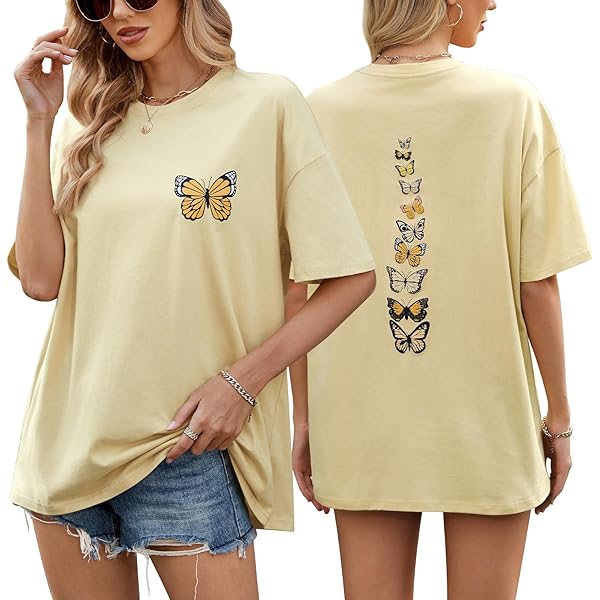 TOMEEK Oversized T-shirts voor vrouwen ronde hals casual