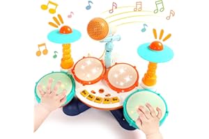 AKOKIE Juguetes Niños 1 Año Tambor Infantil Micrófono Musical de Juguete con Sonido y luz Juguetes Bebes 1 Año Instrumentos Musicales Infantiles Juguete Montessori Ideas Regalos Niños 1 2 3 4 5 Años