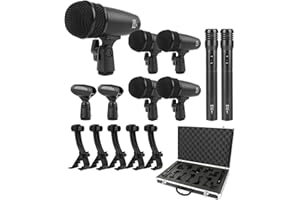 XTUGA MI7 7 Pièces Micro Filaire, Micro de Grosse Caisse Tambour Condensateur pour Percussions, Vocal et Autre Instrument avec Pince, Inserts, Support de Mic et Boîtier Aluminium