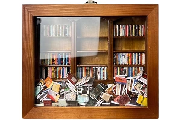 Shake Away Your Anxietys bokhylla, litet bibliotek, träbokhylla, 2024 anti-ångest bokhylla prydnader, bokhylla skakande display med 200 miniatyrböcker för bokälskare gåva