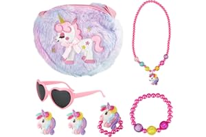 RHHGHY Gifts for Girls,7PCS Unicorn Purse for Little Girls,Unicorn Crossbody Bag with Jewelry Set,Unicorn Bag,Necklace,Bracelet,Ring,Earrings,Sunglasses