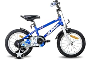 ‎HH HILAND HILAND Pluto 14 16 Zoll Kinderfahrrad für Mädchen Jungen ab 3 4 5 6 7 Jahre mit Stützräder/Ständer, Handbremse und Rücktrittbremse blau schwarz orange grün
