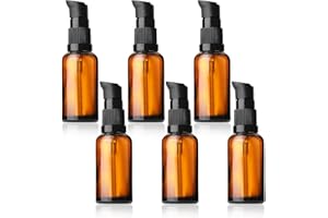 Annlpoy 6 pcs 30ml Botellas de Vidrio marrón vacías, Botellas de Bomba, Botellas Rellenables para Loción, Champú y Aceites Esenciales, Protección UV, Ideal para Viaje y Hogar