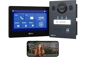 Goliath Basic Video Türsprechanlage, 2 Draht Bus, 7 Zoll Monitor, Aufputz Türklingel mit Kamera, Gegensprechanlage mit Türöffner und Klingel, 1 Familienhaus, Plug & Play, Smartphone App, AV-BLS-02A