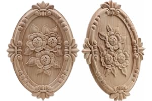 MENAYODA 2 pezzi di legno intagliato, ornamento in legno, rosa legno intagliato adesivi per mobili, mobili appliques ornamento, per decorazione d'interni (2 pezzi)