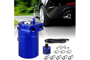 TOMALITHIC Oil Catch Can Auto, 300ml Aluminium Voiture Réservoir, Universel Séparateur Bidon Huile Voiture Air Filtre avec Filtre à Air, Tuyau et Autres Accessoires (Bleu)
