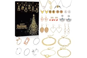 AUEZONA Calendario Avvento 2024 Donne, Calendario Avvento Gioielli, 24pcs Sorprese Gioielli,Calendario Dell'avvento Gioielli Beauty, Regali Natale 2024 Donna Bambina