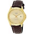 Casio MTP1183Q-9A Men's Gold Tone Gold Dial Leather Band Analog Date Watch
