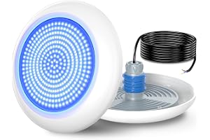 OSREE Skruvbar poolprojektor med 1,5 tums gänga, 18 W LED-spotlight blått ljus, inte dimbart, Ø 242 mm, 12 V AC/DC vattentät IP68 fylld hart fäst på kvastuttag för betongbassänger