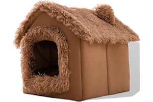 SEOUGEE Dog House, Portable Cat Kennel Bed Indoor with Removable Cushion, 3 In 1 Washable Pets Bed Cave, Removable and Foldable Non-Slip Warm for indoor Pets Puppy Kitten Rabbit