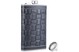 TOX TANEAXON TANEAXON - Petaca de Piel con Embudo y Caja, Diseño Cuadrado de 350 ml, Acero Inoxidable y a Prueba de Fugas