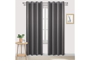DWCN Blackout Curtains for Bedroom - Thermal Insulated Room Darkening Eyelet Window Curtains for Living Room 55 x 96 inch Length, Dark Grey, 2 Panels