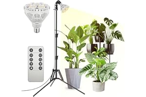 SANSI Lampada LED per Piante 40W da Interno con Treppiede, Dimmerabile Lampadina E27 a Spettro Completo da 4000K con Telecomando, 4/8/12H Timer, 4 Livelli di Luminosità, Altezza Regolabile da 40-110cm