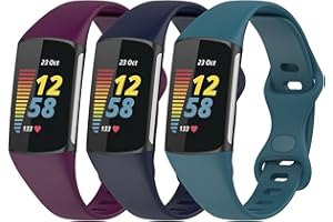 Gheper Lot de 3 bracelets Slim Fit compatibles avec Fitbit Charge 6/Charge 5 Smartwatch Bracelet en silicone souple de remplacement Sport Bracelet pour femme homme