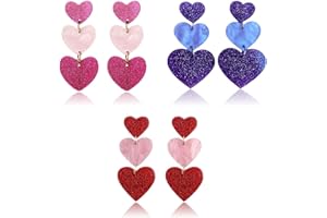 EHDWXVZM 3 Paires de Boucles d'Oreilles Pendantes - Coeur Rose en Acrylique Mignonnes