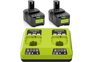 BONADGET 2 x 18 V 5,5 Ah P108 akumulator zamienny do Ryobi + ładowarka 6 A, kompatybilna z Ryobi RB18L50 RB18L25 RB18L40 RB18L20 RB18L15 RB18L13 P102 P103 P104 P104 P105 P106 P107