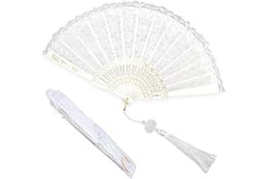 Raheem White Lace Folding Fan Elegant Manual Fan with Silk Storage Bag Perfect Bridal Fan for Weddings Parties & Special Occasions
