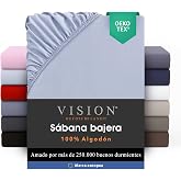 VISION Fitted Sheet, 100% Cotton, Double Bed (180 x 200 cm) &ndash; Elasticated Corners &ndash; Fits Mattresses up to 30 cm &ndash; Oeko-Tex Ce