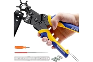 XOOL Alicate Sacabocados, Perforadora para Cuero, Cinturón, Cabezal Perforador de 6 Tamaños, Herramienta Sacabocado para Cinturón, Cuero, Pulsera, Tarjeta, Bolso, Cartón, Plástico
