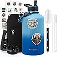 WixByti One Gallon Water Bottle Insulated, Triple Wall Vacuum Cold for 48 Hrs & Leak-proof & Non-BPA, 128oz Large Sports Stainless Steel Water Jug with Paracord Handle Straw Spout Lids & DIY Stickers