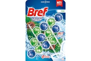Bref Wisząca WC Power Active Triplo Natura – 1 blister | Wieszak łazienkowy z formułą 4 w 1, ochrona przez 24 godziny, ciągłe czyszczenie toalety, działanie antykamieniowe