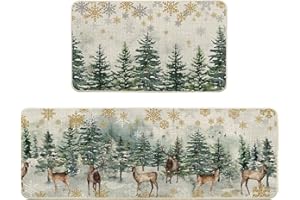 Artoid Mode Set di 2 tappeti da cucina ad acquerello, con motivo a fiocchi di neve, lavabili per interni ed esterni, 43 x 73 e 43 x 118 cm