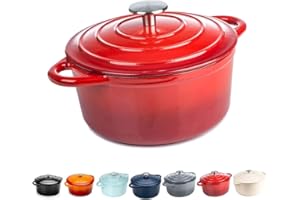 DAWSONS LIVING Round Casserole Dish - Cast Iron Ceramic Induction and Gas Safe Dutch Oven Roasting Cooker - with Lid - 10 Year Gurantee (2.7L Casserole, Red)