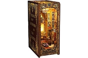 Balakaka DIY Book Nook Kit Bookshelf Insert Bookshelf Decor Wood Bookends Model Building Kit with LED Light 3D Wooden Puzzle Book Nook Inserts Art Bookends Model Kits for Adults and Teens to Build