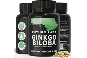 FUTURO LABS Ginkgo Biloba Capsules 15,000mg - 60 Capsules (2 Months Supply) - Standardised Leaf Extract - High Strength, Vegan, Lab Tested & Gluten Free - Made in The UK